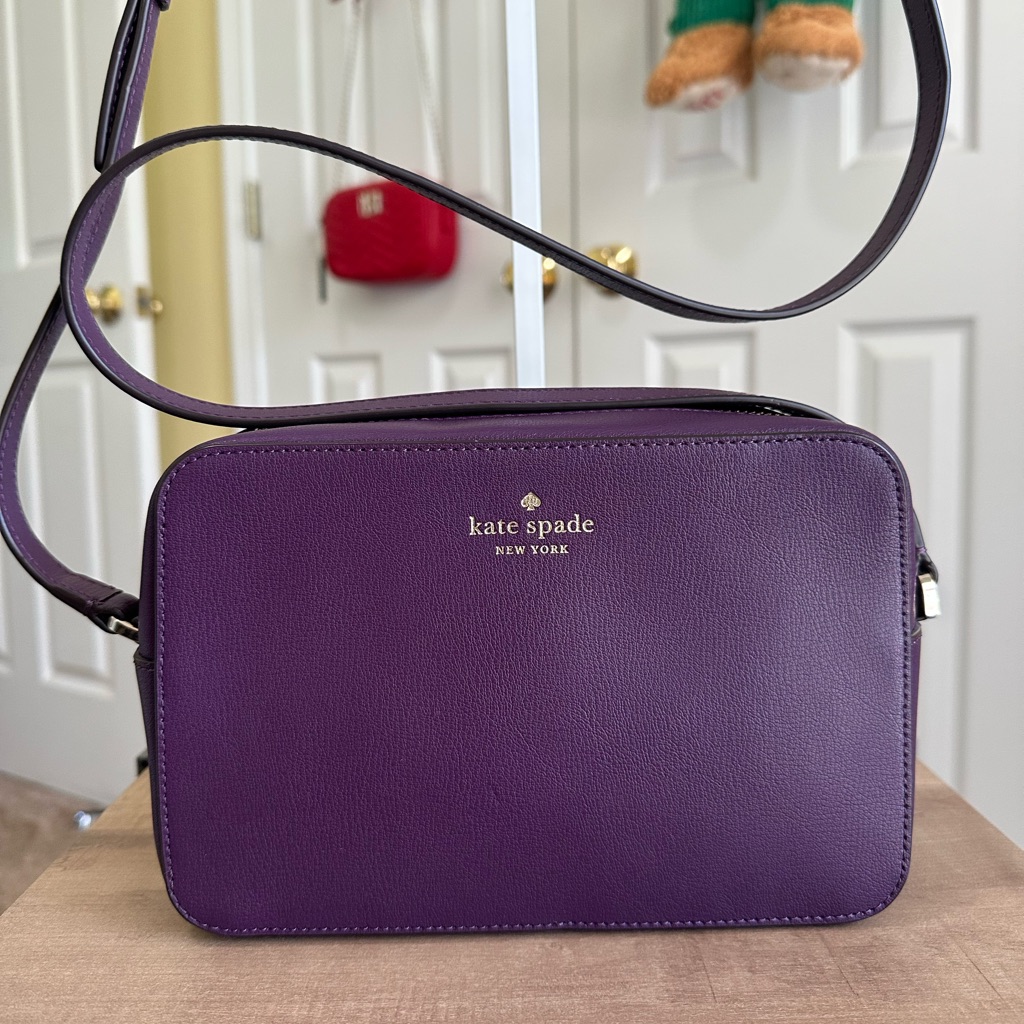 #61. Kate Spade New York Sienna Saffiano Leather Mini Camera Bag, Purple/Gold